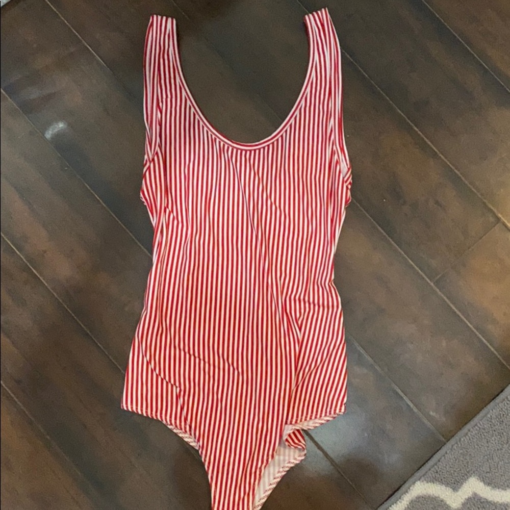 Forever 21 Red & White Striped Bodysuit